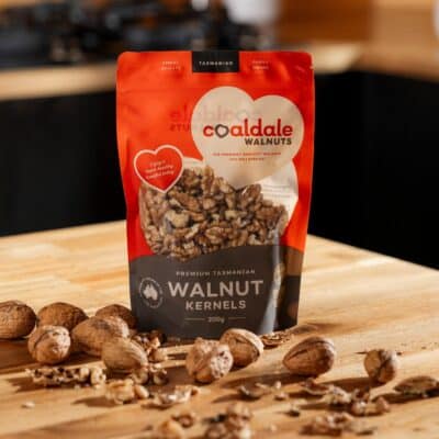 Walnut kernel pouch sitting on table