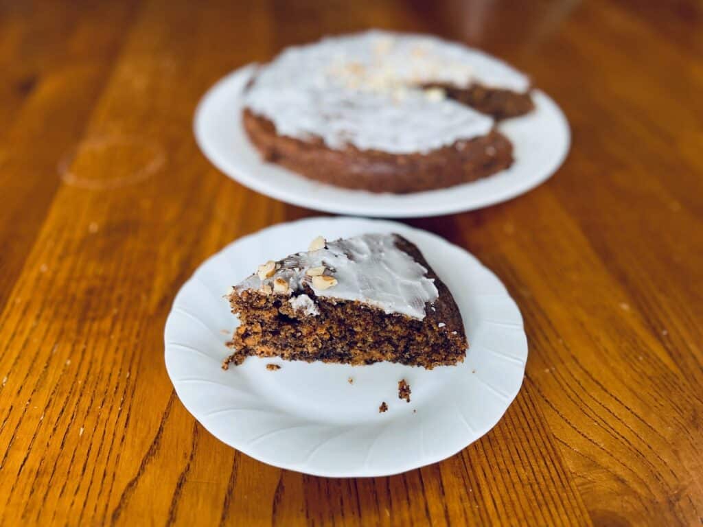 Walnut carrot cake on plate